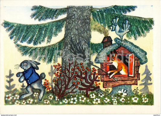 The Hare’s Tears - fox - Russian Fairy Tales - illustration by Vasnetsov - 1969 - Russia USSR - unused - JH Postcards