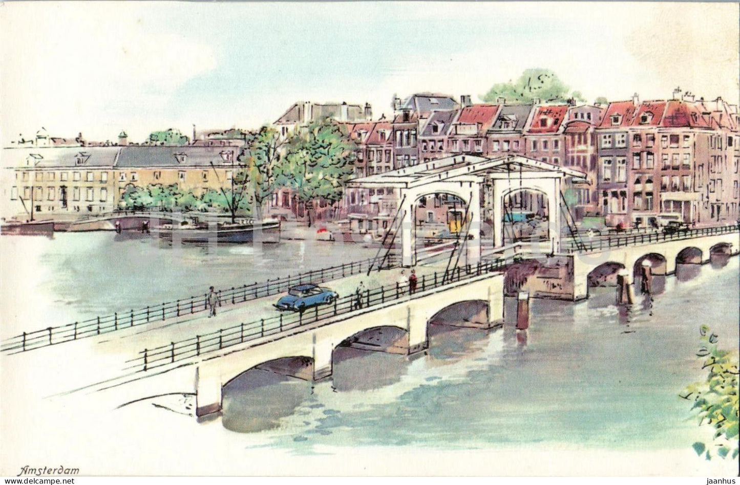 Amsterdam - Meagre bridge - canal - illustration - old postcard - Netherlands - unused - JH Postcards
