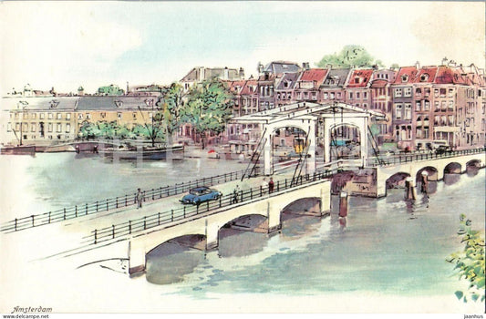 Amsterdam - Meagre bridge - canal - illustration - old postcard - Netherlands - unused - JH Postcards