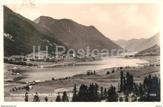 Panorama vom Weissensee i. Karnten - Mountain landscape - 1494 - old postcard - 1938 - Austria - used - JH Postcards