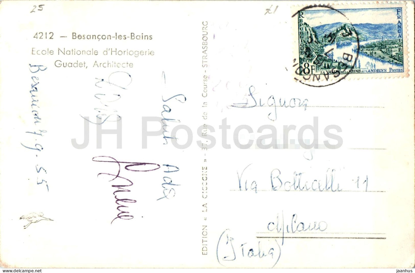Besançon-les-Bains - École Nationale d'Horlogerie - 4212 - ancienne carte postale - France - oblitérée