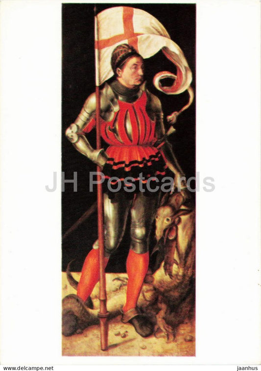 painting by Albrecht Durer - Saint George - Paumgartner Altar - military - German art - 1960s - Germany - unused - JH Postcards