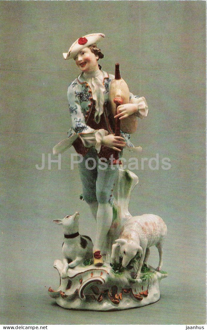 Meissen - Bagpiper Shepherd - porcelain - German decorative art - 1977 - Russia - USSR - unused - JH Postcards