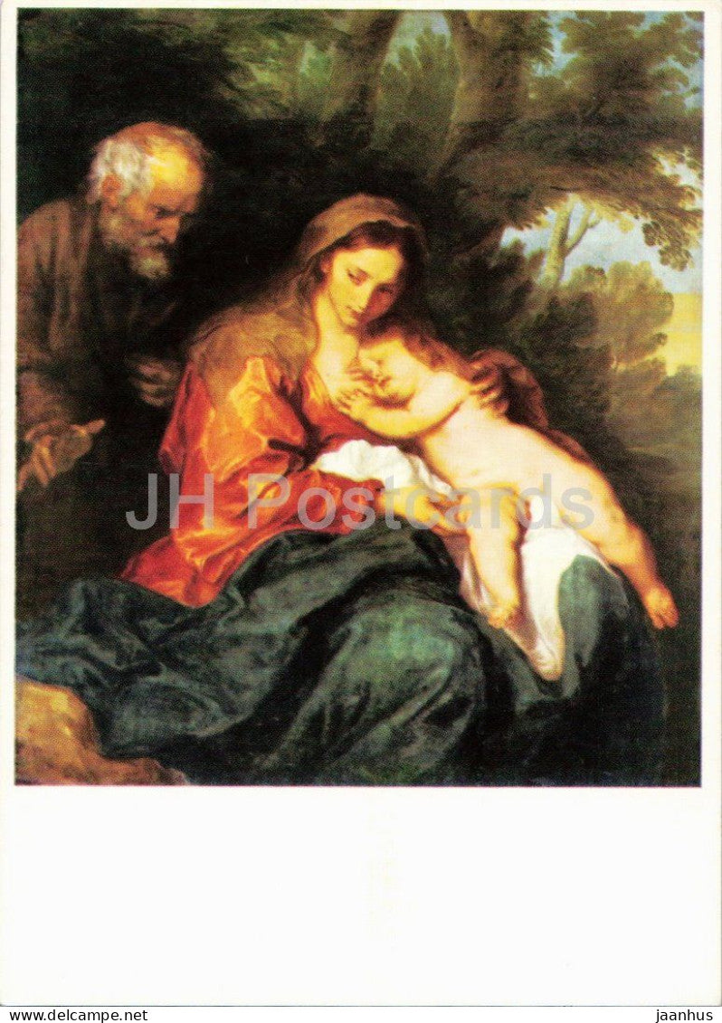 painting by Anthony van Dyck - Ruhe auf der Flucht Rest on the Flight into Egypt Flemish art - 1960s - Germany - unused - JH Postcards