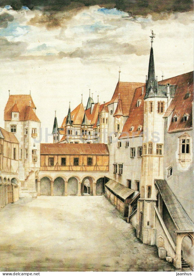 watercolor by Albrecht Durer - Courtyard of the Castle at Innsbruck - Innsbrucker Burg - German art - Germany - unused - JH Postcards