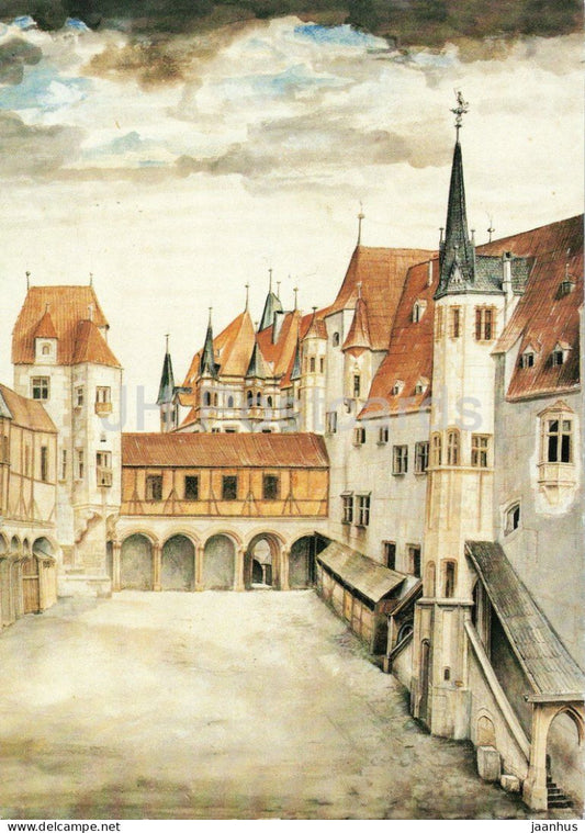 watercolor by Albrecht Durer - Courtyard of the Castle at Innsbruck - Innsbrucker Burg - German art - Germany - unused - JH Postcards