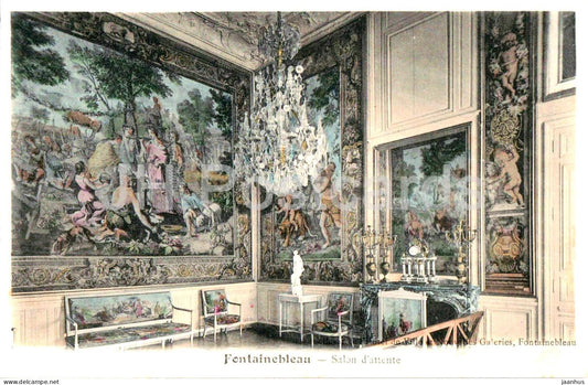 Fontainebleau - Salon d’attente - Waiting Room - ornate interior with chandeliers old postcard - France - unused - JH Postcards