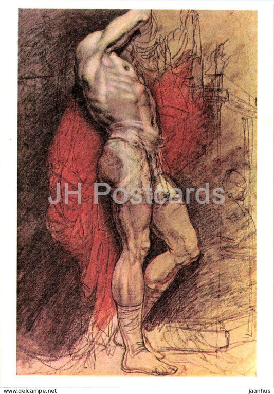 drawing by O. Kiprensky - A Model - naked nude man - Russian art - 4482 - 1970s - Russia USSR - unused - JH Postcards