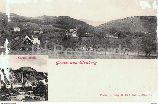 Gruss aus Eichberg - Cartonfabrik - panoramic village and factory view - old postcard - 1900s - Switzerland - unused - JH Postcards