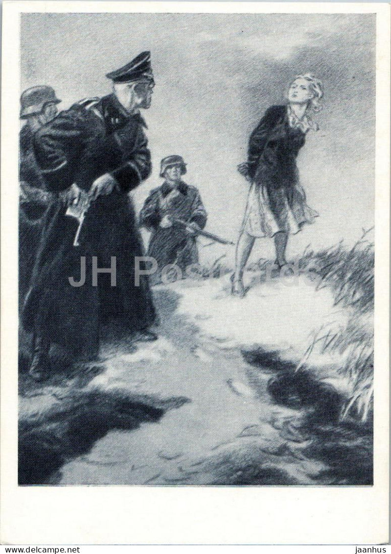 The Young Guard by A. Fadeyev - Death of Lyuba Shevtsova - nazi officer - illustration - 1959 - Russia USSR - unused - JH Postcards