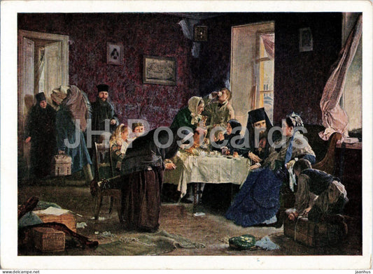 painting by A. Korzukhin - In the Monastery Inn - Russian art - 157 - old postcard - 1929 - Russia USSR - unused - JH Postcards