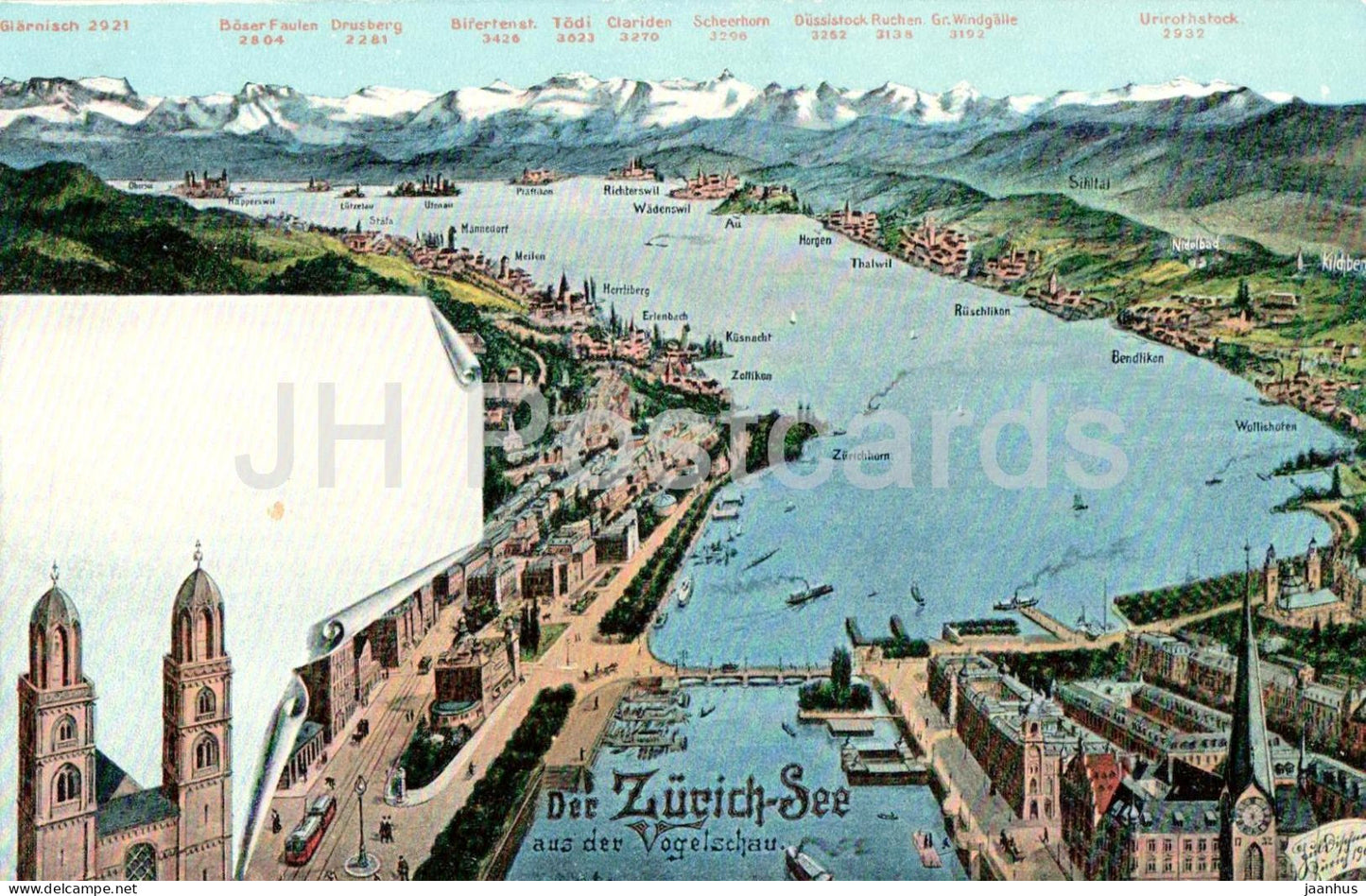 Zurich - Der Zurich See aus der Vogelschau - 14102 - old postcard - 1907 - Switzerland - unused - JH Postcards