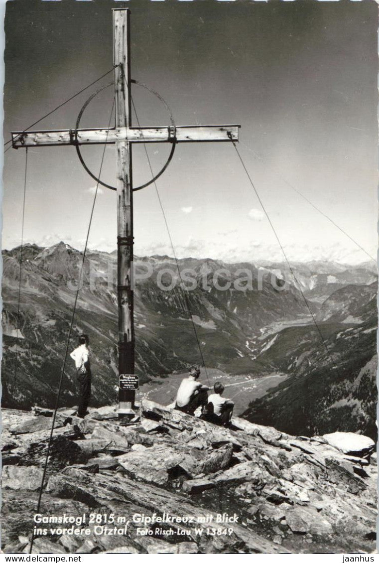 Gamskogl - Gipfelkreuz mit Blick ins vordere Otztal - cross - Alps - hikers - 13849 - old postcard - Austria - unused - JH Postcards