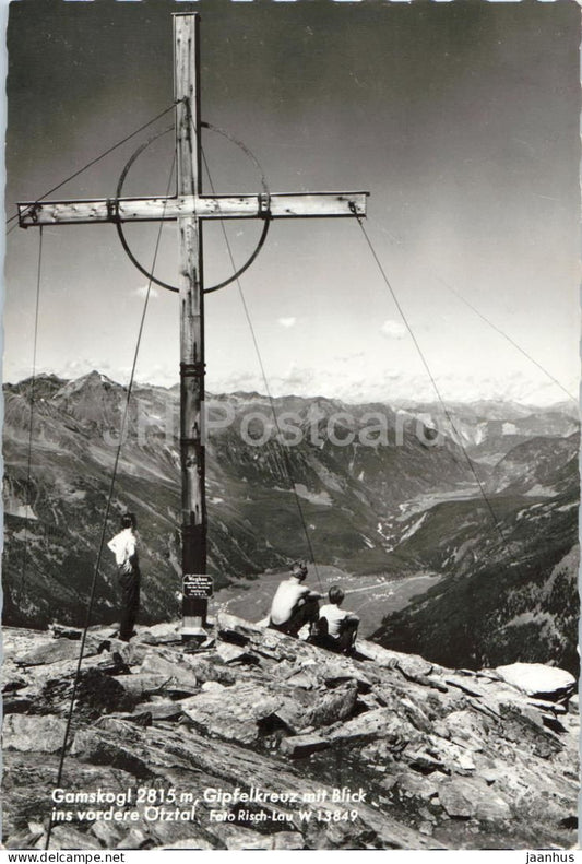 Gamskogl - Gipfelkreuz mit Blick ins vordere Otztal - cross - Alps - hikers - 13849 - old postcard - Austria - unused - JH Postcards