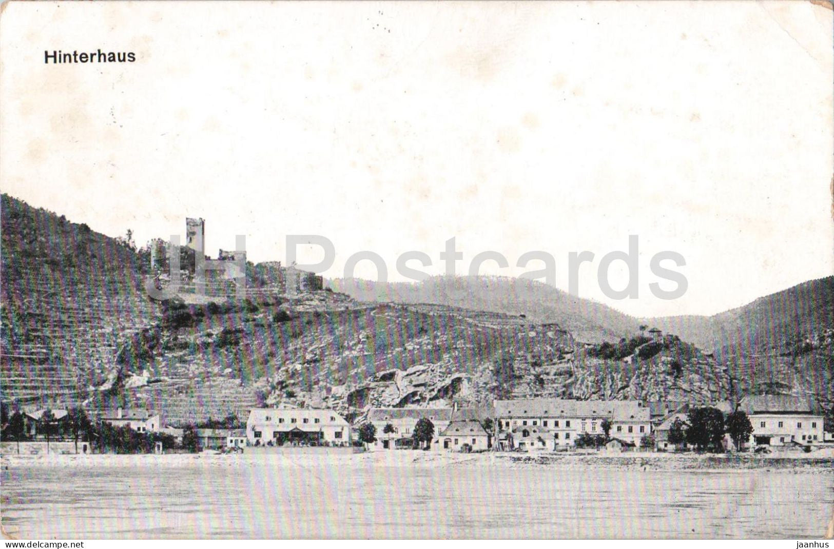 Hinterhaus - castle ruins - mountains - old postcard - 1913 - Austria - used - JH Postcards