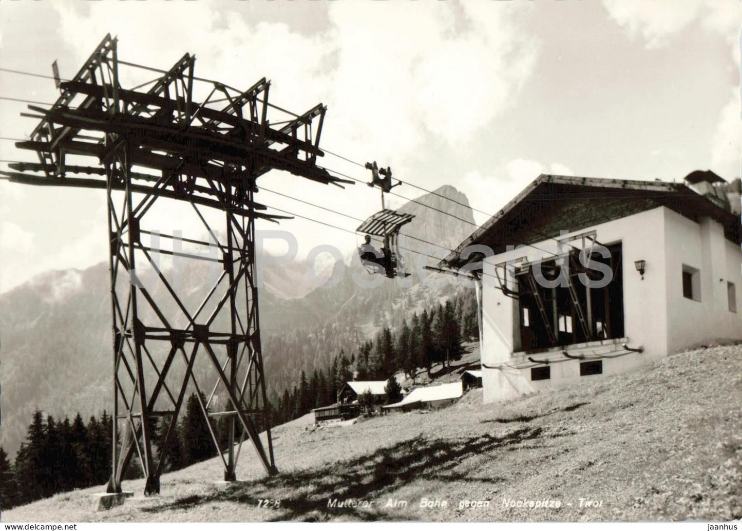 Mutterer Alm Bahn gegen Nockspitze - Tirol - cable car - Alps - old postcard - Austria - unused - JH Postcards