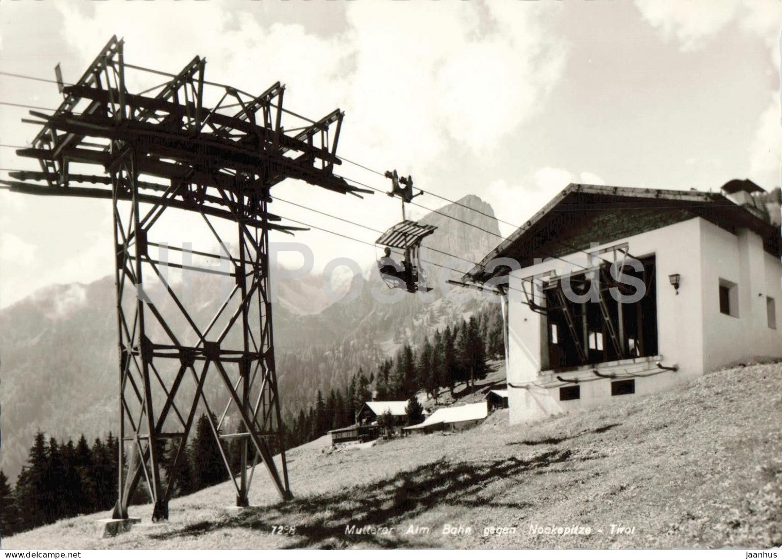 Mutterer Alm Bahn gegen Nockspitze - Tirol - cable car - Alps - old postcard - Austria - unused - JH Postcards