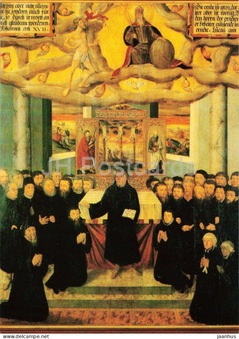 painting by Heinrich Goeding - Luthers Last Ordination Luthers letzte Ordination German art 1982 - Germany DDR - unused - JH Postcards