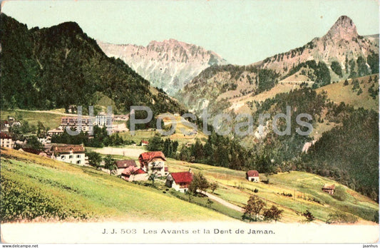 Les Avants et la Dent de Jaman - panorama - valley - J.J. 503 - old postcard - Switzerland - unused - JH Postcards