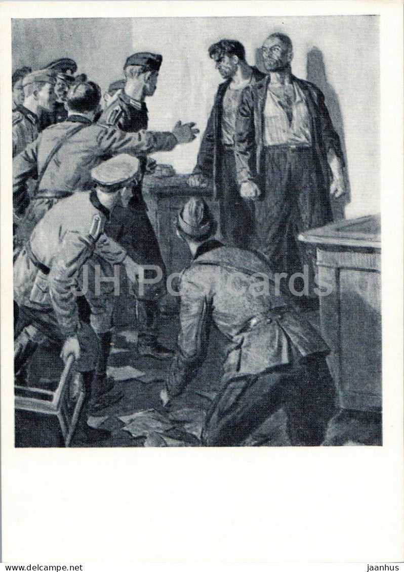 The Young Guard by A. Fadeyev Shulga and Valko under interrogation partisans illustration - 1959 - Russia USSR - unused - JH Postcards