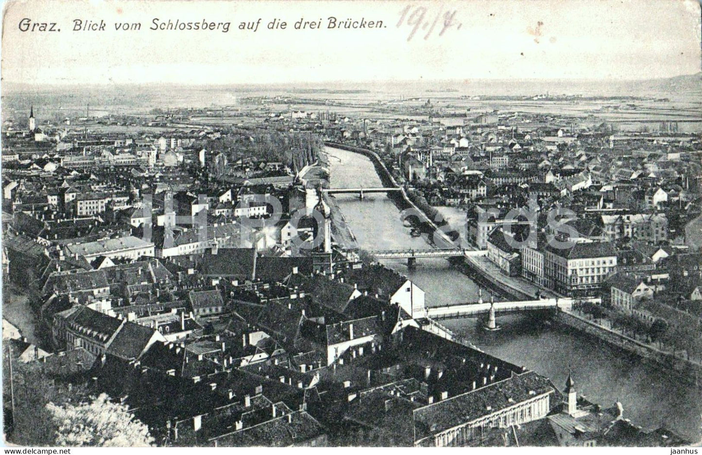 Graz - Blick vom Schlossberg auf die drei Brucken - bridge - Nr. 725-23 - old postcard - 1910 - Austria - used - JH Postcards