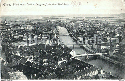 Graz - Blick vom Schlossberg auf die drei Brucken - bridge - Nr. 725-23 - old postcard - 1910 - Austria - used - JH Postcards