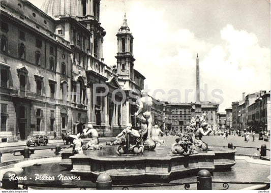 Roma - Rome - Piazza Navona - Navona Square - fountain - 5627 - old postcard - 1957 - Italy - used - JH Postcards