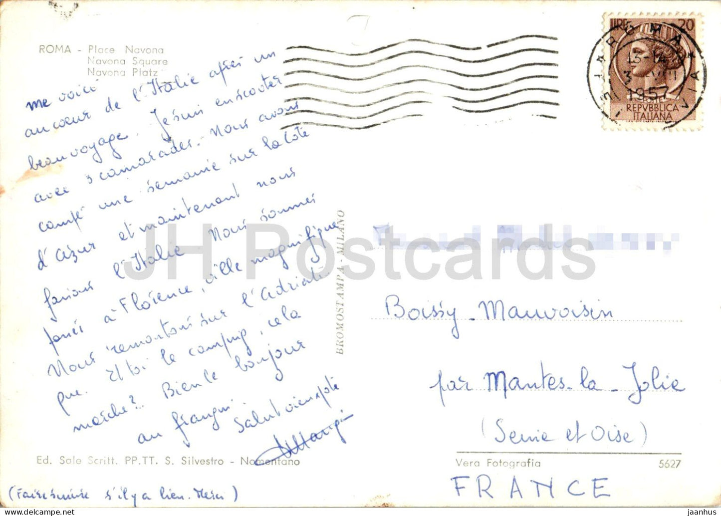 Roma - Rome - Piazza Navona - Navona Square - fountain - 5627 - old postcard - 1957 - Italy - used