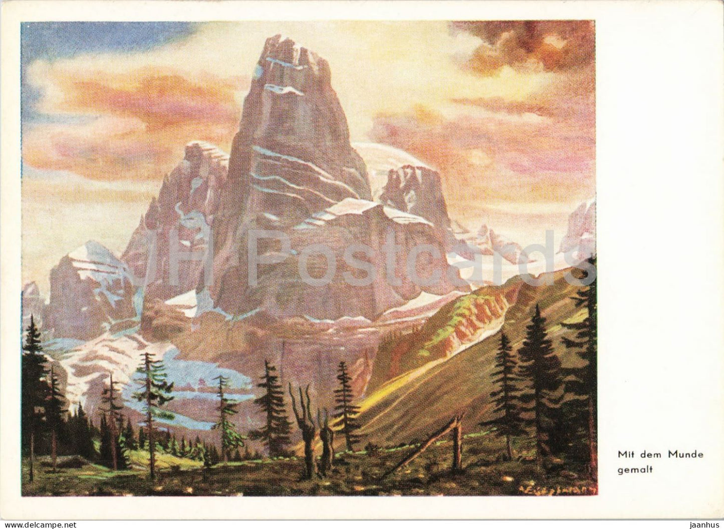 painting by Arnulf Erich Stegmann - Madonna di Campiglio - Dolomites - mouth painting - Austrian art - Austria - unused - JH Postcards