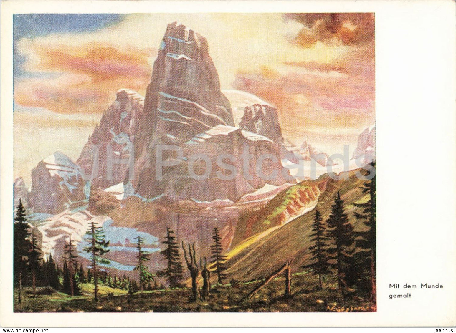 painting by Arnulf Erich Stegmann - Madonna di Campiglio - Dolomites - mouth painting - Austrian art - Austria - unused - JH Postcards