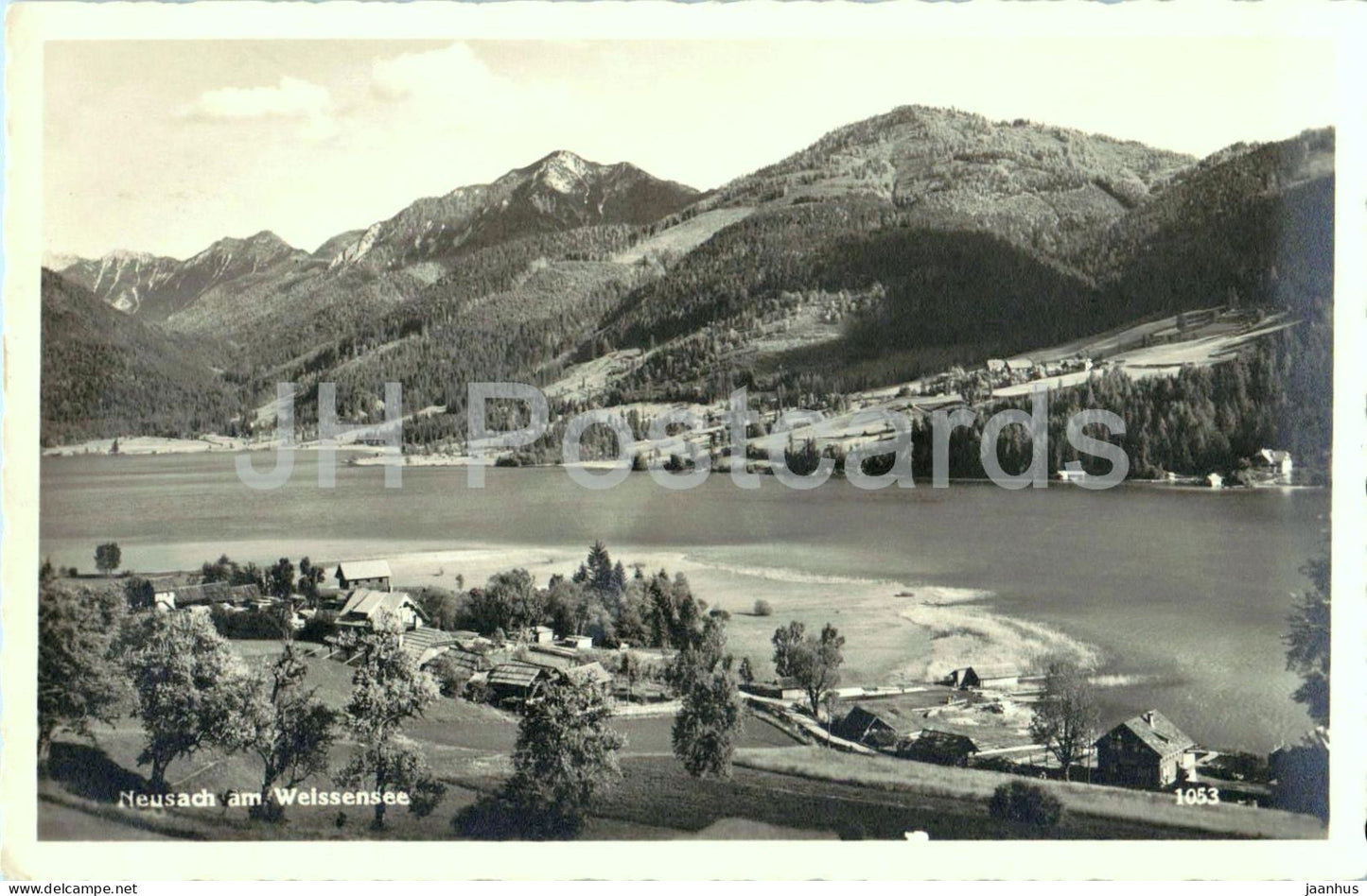 Neusach am Weissensee - Lake view with mountains - 1053 - old postcard - 1930s - Austria - used - JH Postcards