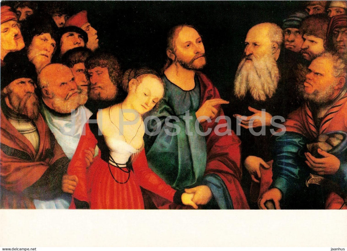 painting by Lucas Cranach the Elder - Christ and the Adulteress - Ehebrecherin - German art - Germany DDR - unused - JH Postcards