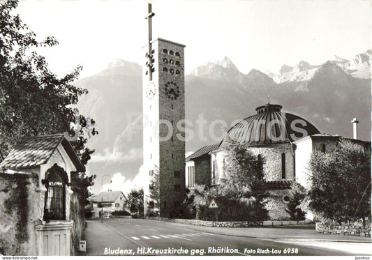 Bludenz Hl. Kreuzkirche geg. Rhatikon - church - town view - mountains - 6958 - old postcard - Austria - unused - JH Postcards