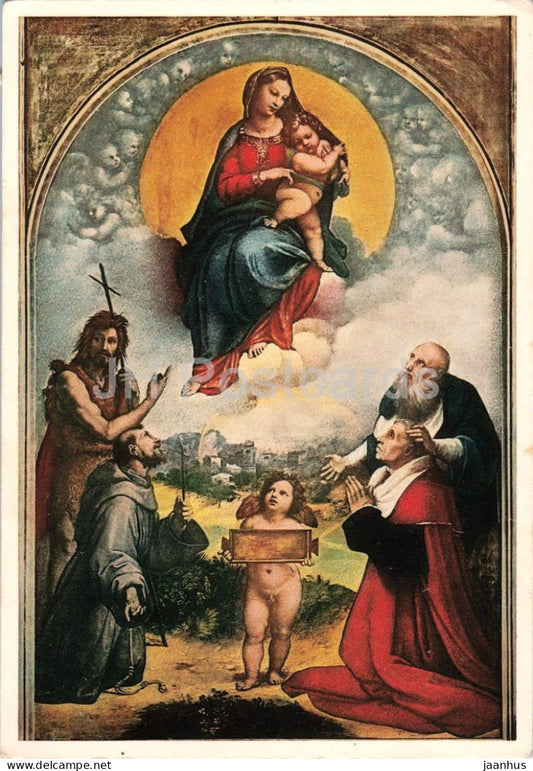 painting by Raphael - The Madonna of Foligno - Italian art - 1374 - Italy - unused - JH Postcards