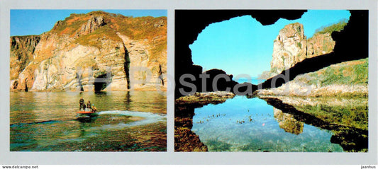 Bay of the Peter the Great - Marble coasts and grottos of Durnovo island - boat - 1980 - Russia USSR - unused - JH Postcards