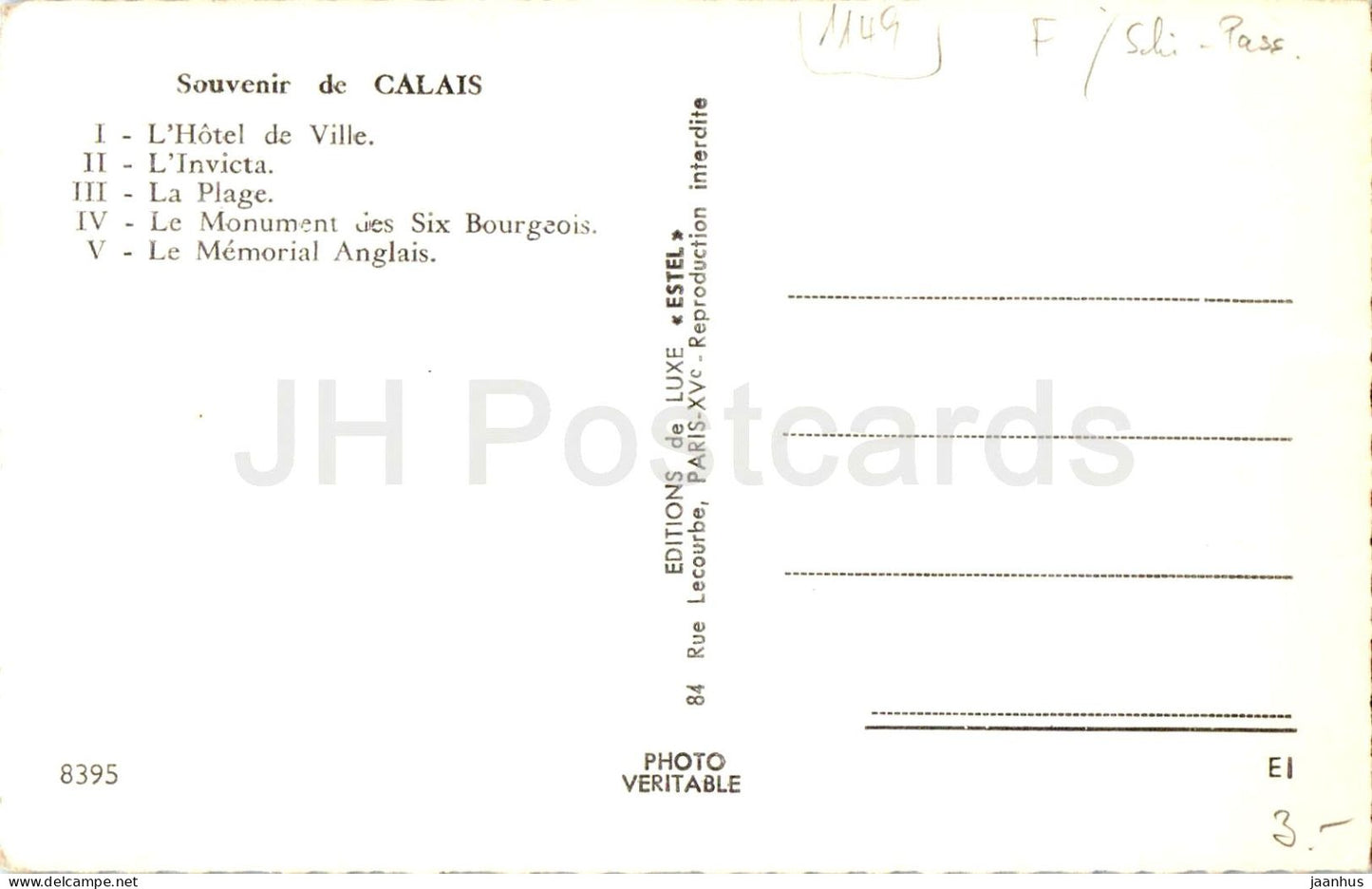 Souvenir de Calais - Souvenir aus Calais - Stadtansichten - Hafen - Schiff - Denkmal - alte Postkarte - Frankreich - unbenutzt