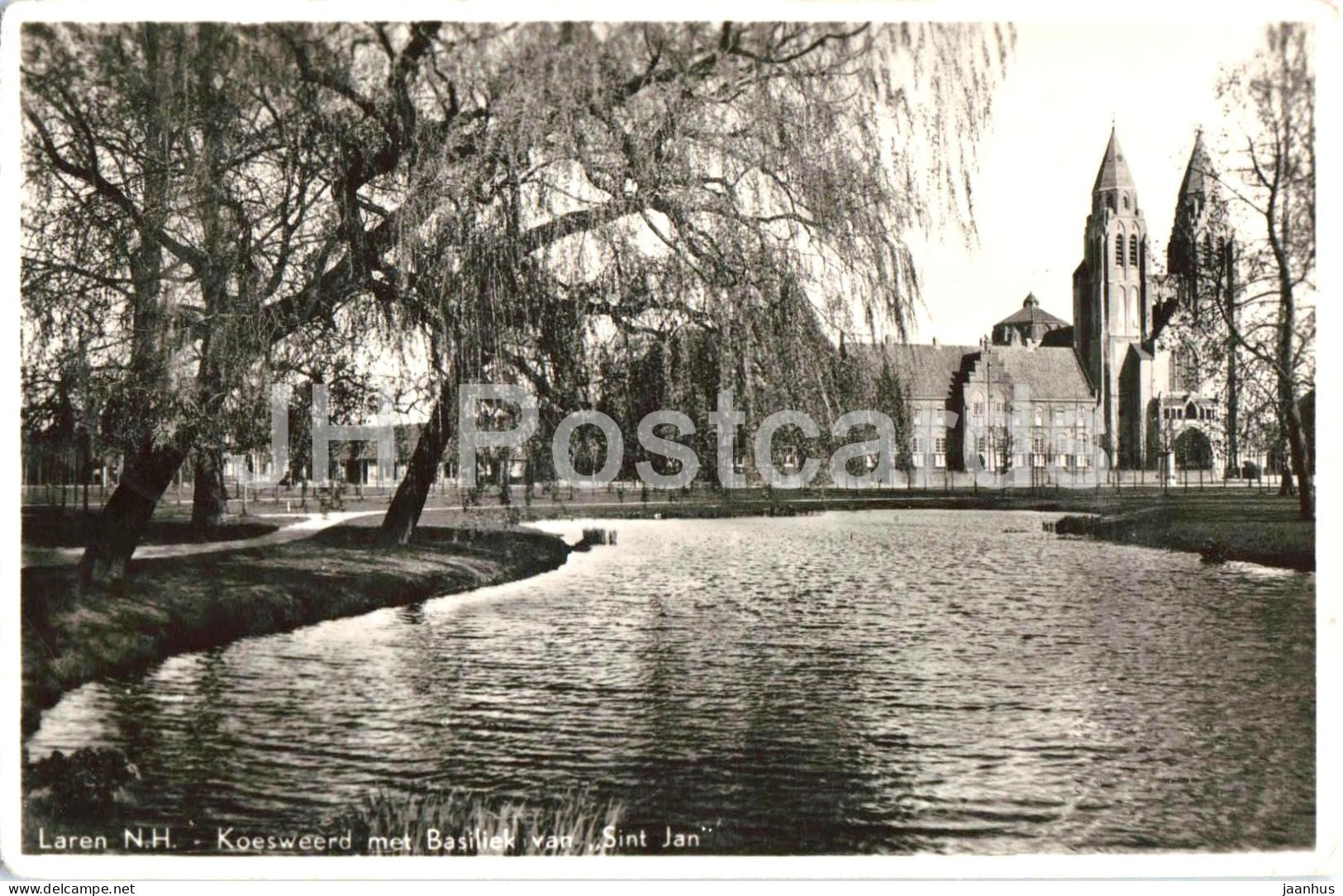 Laren NH - Koesweerd met Basiliek van Sint Jan - lake - church - cathedral - old postcard - 1950 - Netherlands - used - JH Postcards