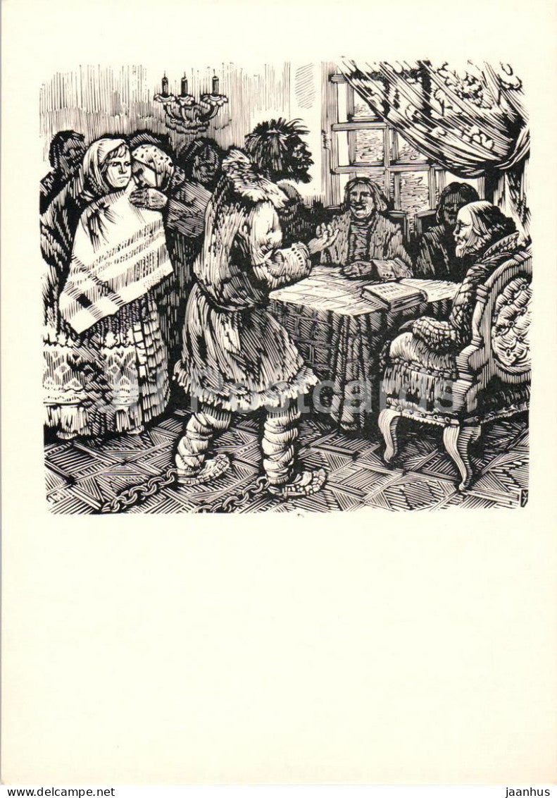 The Seasons by K. Donelaitis - Before the Manor Court - illustration by V. Jurkunas - 1963 - Lithuania USSR - unused - JH Postcards