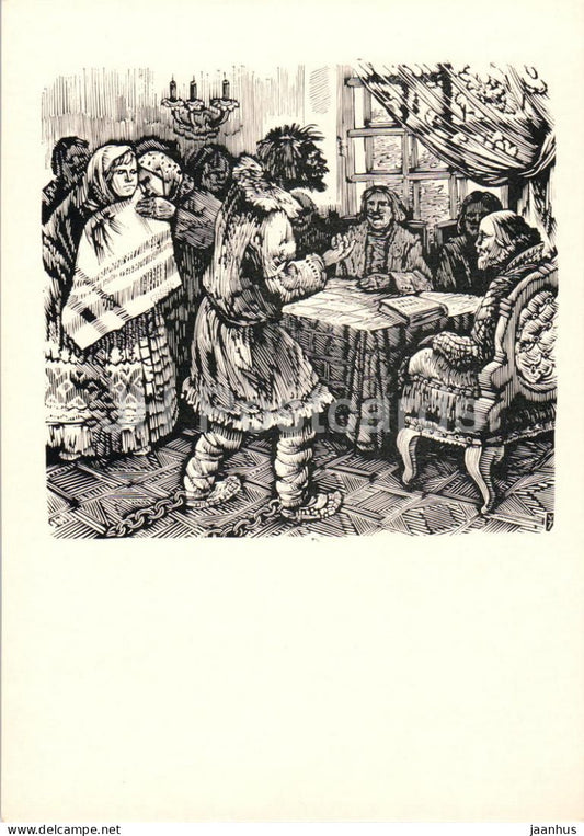 The Seasons by K. Donelaitis - Before the Manor Court - illustration by V. Jurkunas - 1963 - Lithuania USSR - unused - JH Postcards