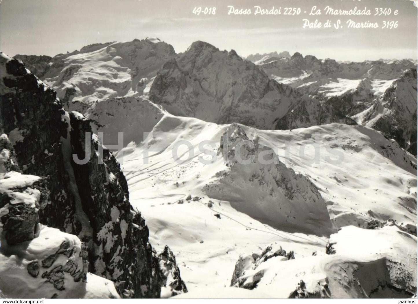 Passo Pordoi 2250 - La Marmolada e Pale di S. Martino - montains - Alps - 49-018 - old postcard - 1950s - Italy - used - JH Postcards
