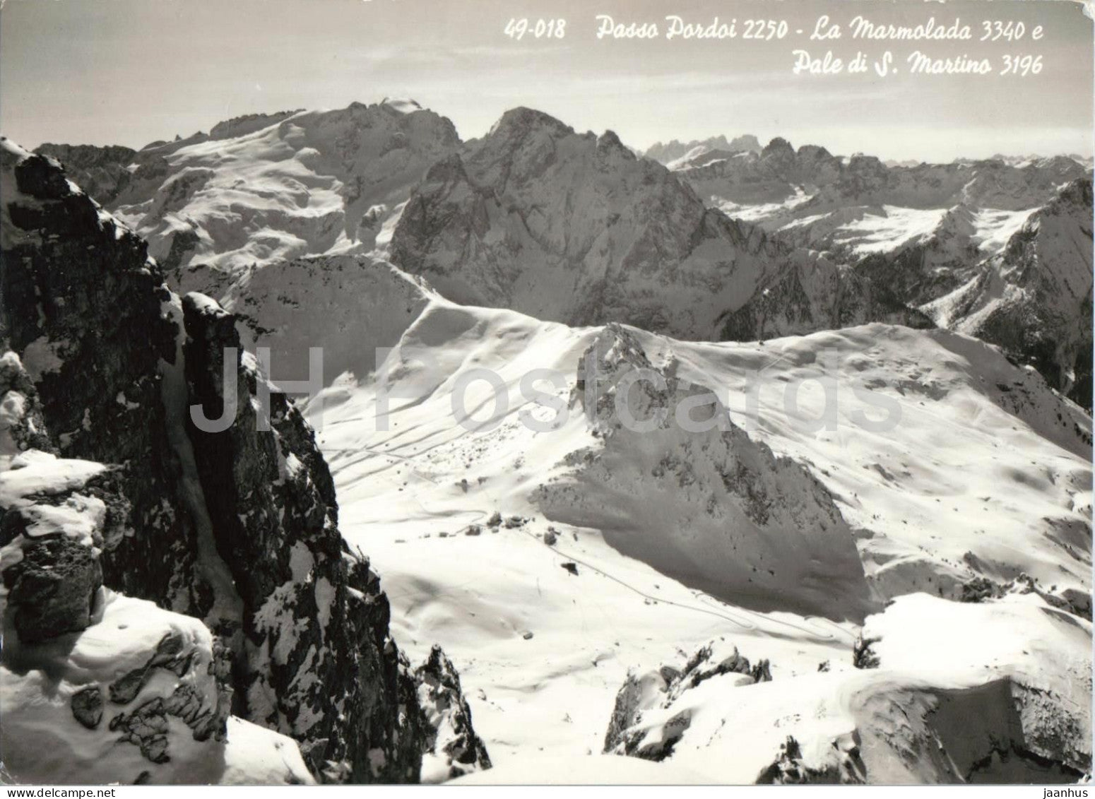 Passo Pordoi 2250 - La Marmolada e Pale di S. Martino - montains - Alps - 49-018 - old postcard - 1950s - Italy - used - JH Postcards