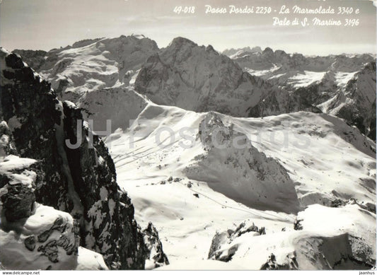 Passo Pordoi 2250 - La Marmolada e Pale di S. Martino - montains - Alps - 49-018 - old postcard - 1950s - Italy - used - JH Postcards