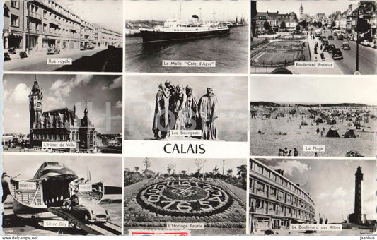 Calais - La Malle Cote d Azur ship - Rue royale - Silver City - La plage multiview - 1969 - old postcard - France - used - JH Postcards