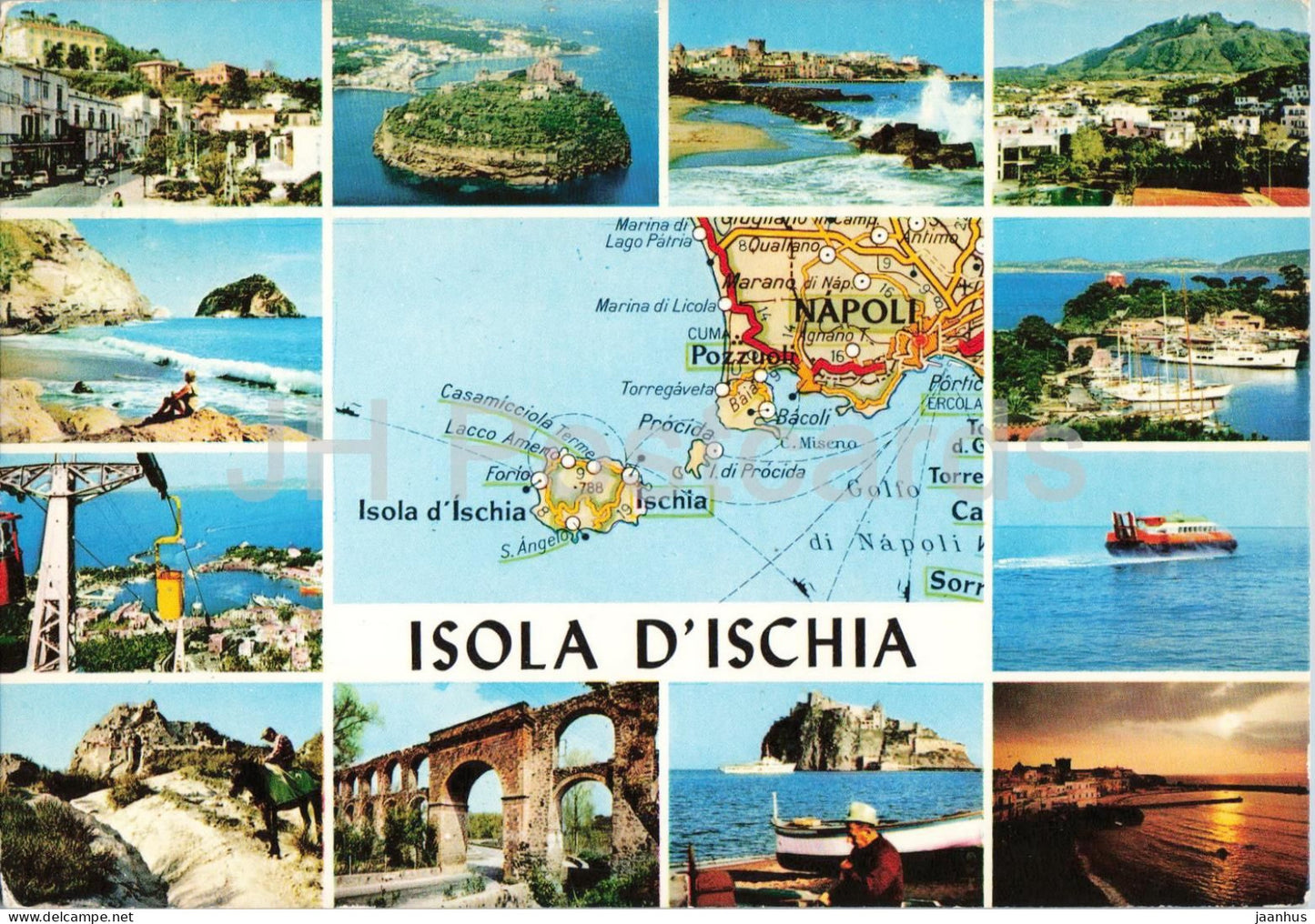 Isola D’Ischia - Island of Ischia - map - multiview - Gulf of Naples - Capri - Procida - multiview - 1974 - Italy - used - JH Postcards