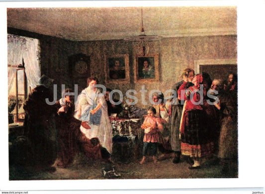 painting by G. G. Myasoyedov - The Landlord Congratulates the Newly weds - Russian art - 1960 - Russia USSR - unused - JH Postcards