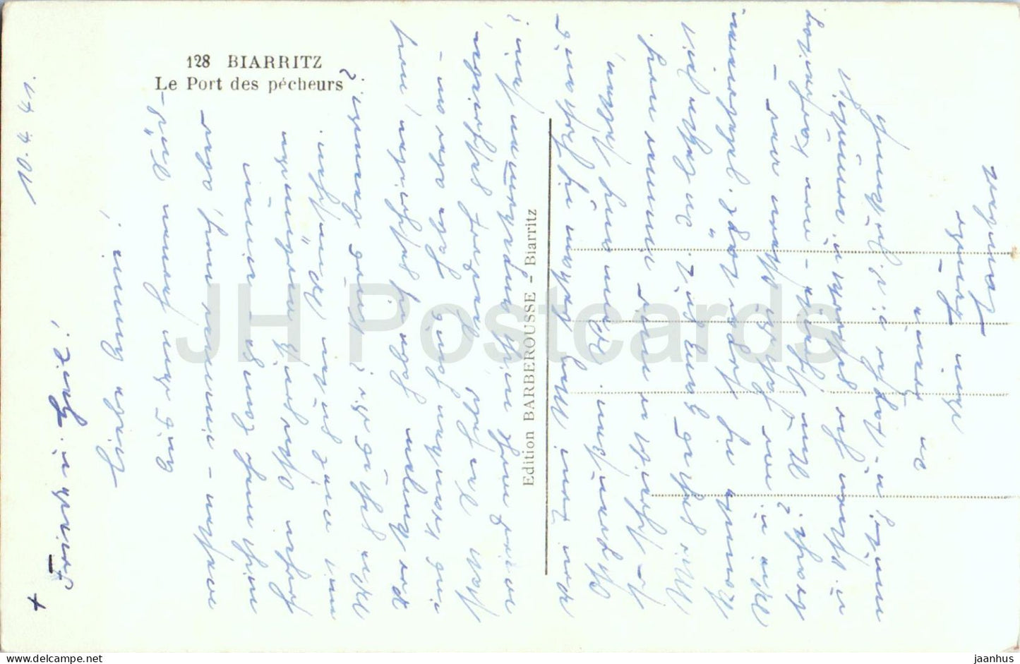 Biarritz - Le Port des Pecheur - coastal view - sea - rocky shore - No. 128 - old postcard - 1941 - France - used