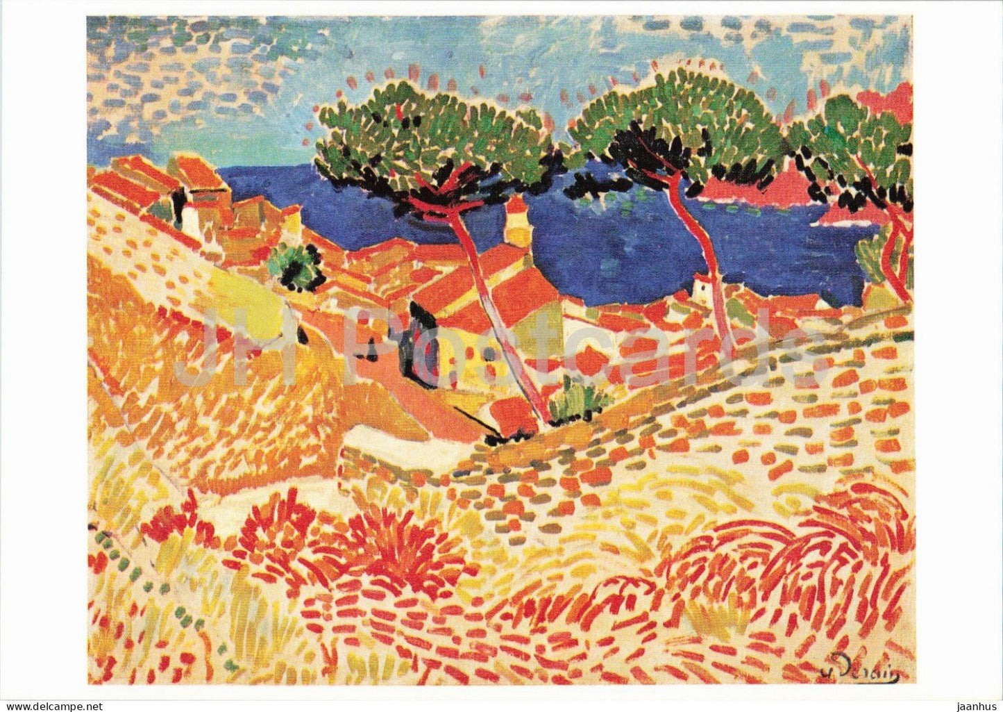 painting by Andre Derain - Collioure the Village and the Sea - French art - 1973 - Germany - unused - JH Postcards