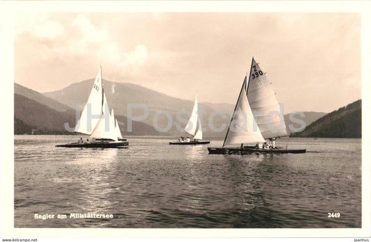 Segler am Millstattersee - sailing boat - lake - mountains - 2449 - old postcard - 1930s - Austria - unused - JH Postcards