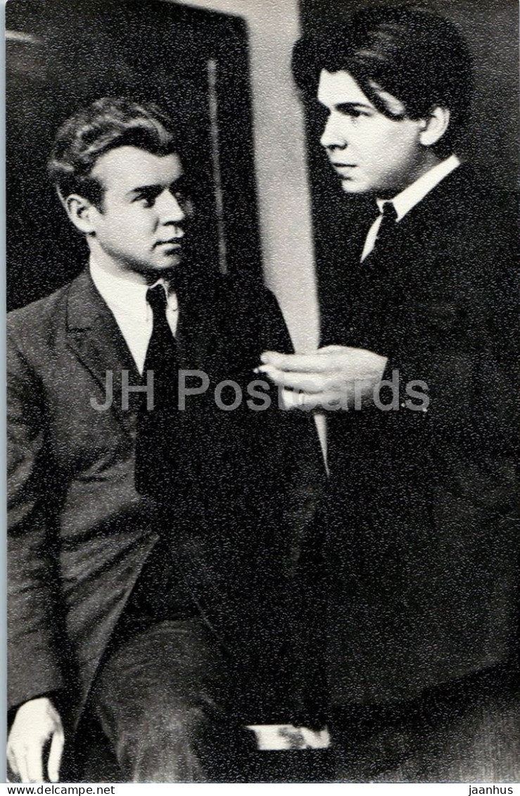 Sergei Yesenin - Russian poet with Russian writer Leonid Leonov in Moscow 1924 - 1977 - Russia - USSR - unused - JH Postcards