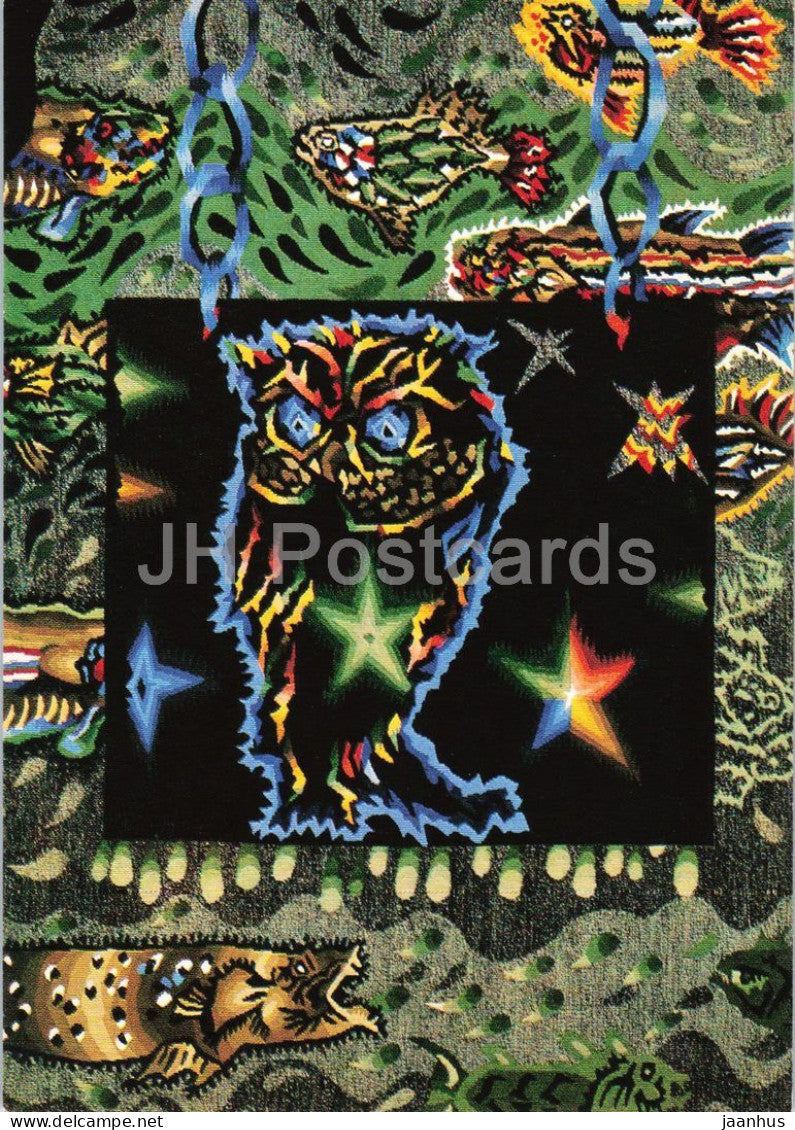 tapestry by Jean Lurcat - The Owl - Die Nachteule - birds - French art - 1965 - France - unused - JH Postcards